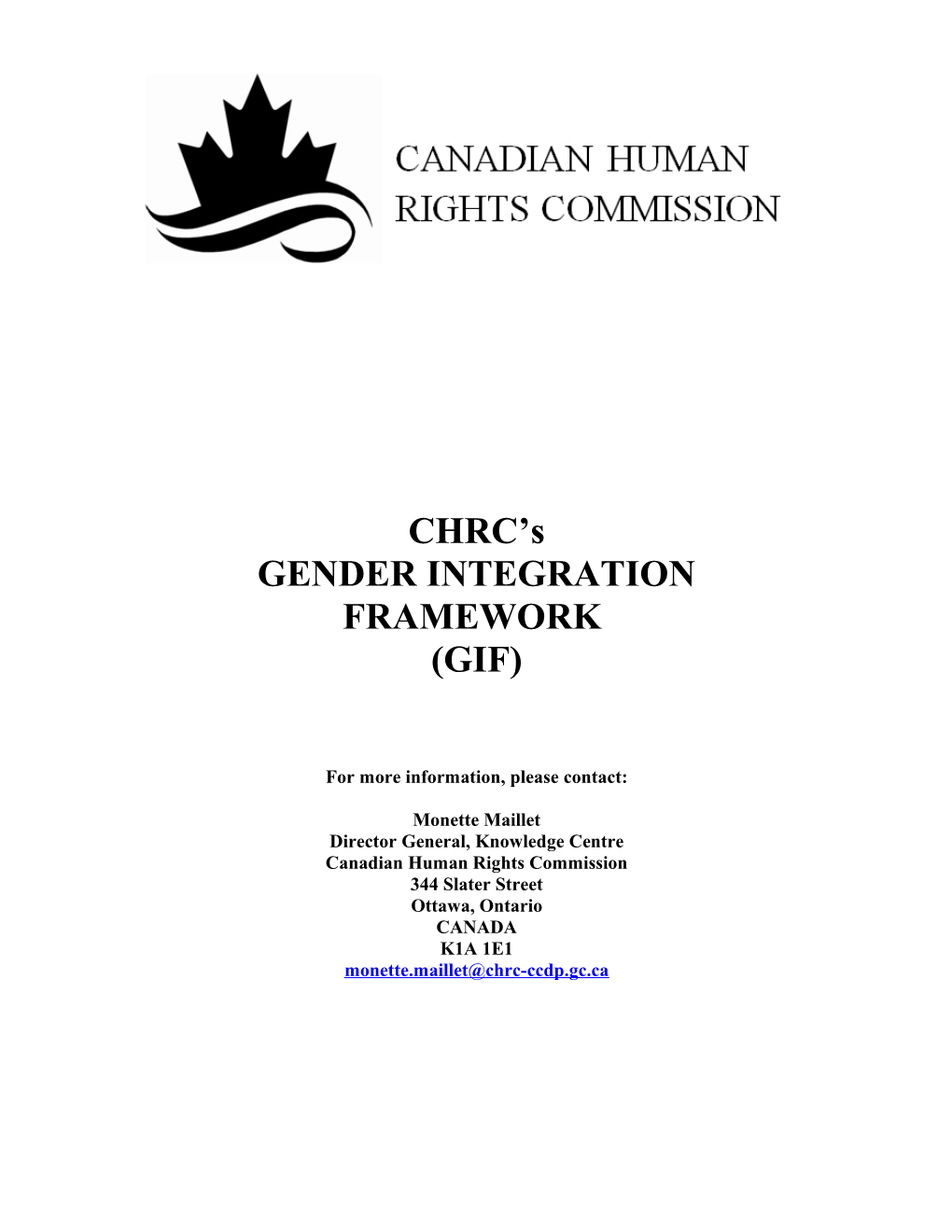 CHRC Gender Integration Framework