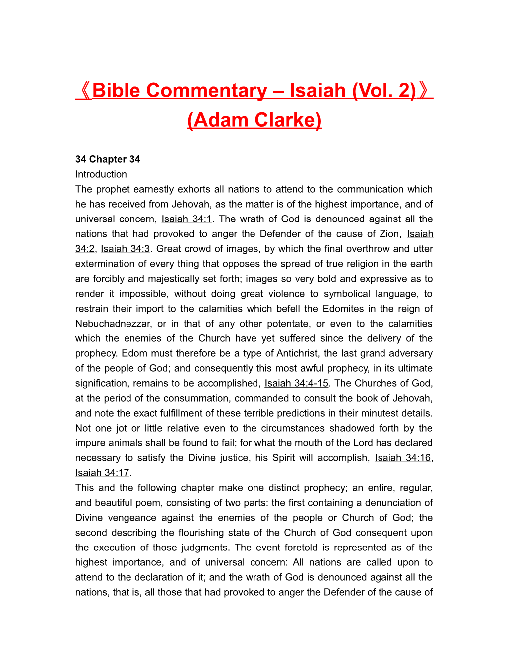 Bible Commentary Isaiah (Vol. 2) (Adam Clarke)