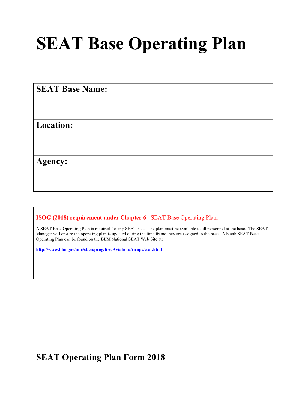 SEAT Base Operating Plan