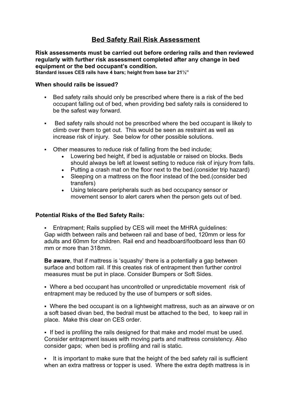 Bed Safety Rail Risk Assessment