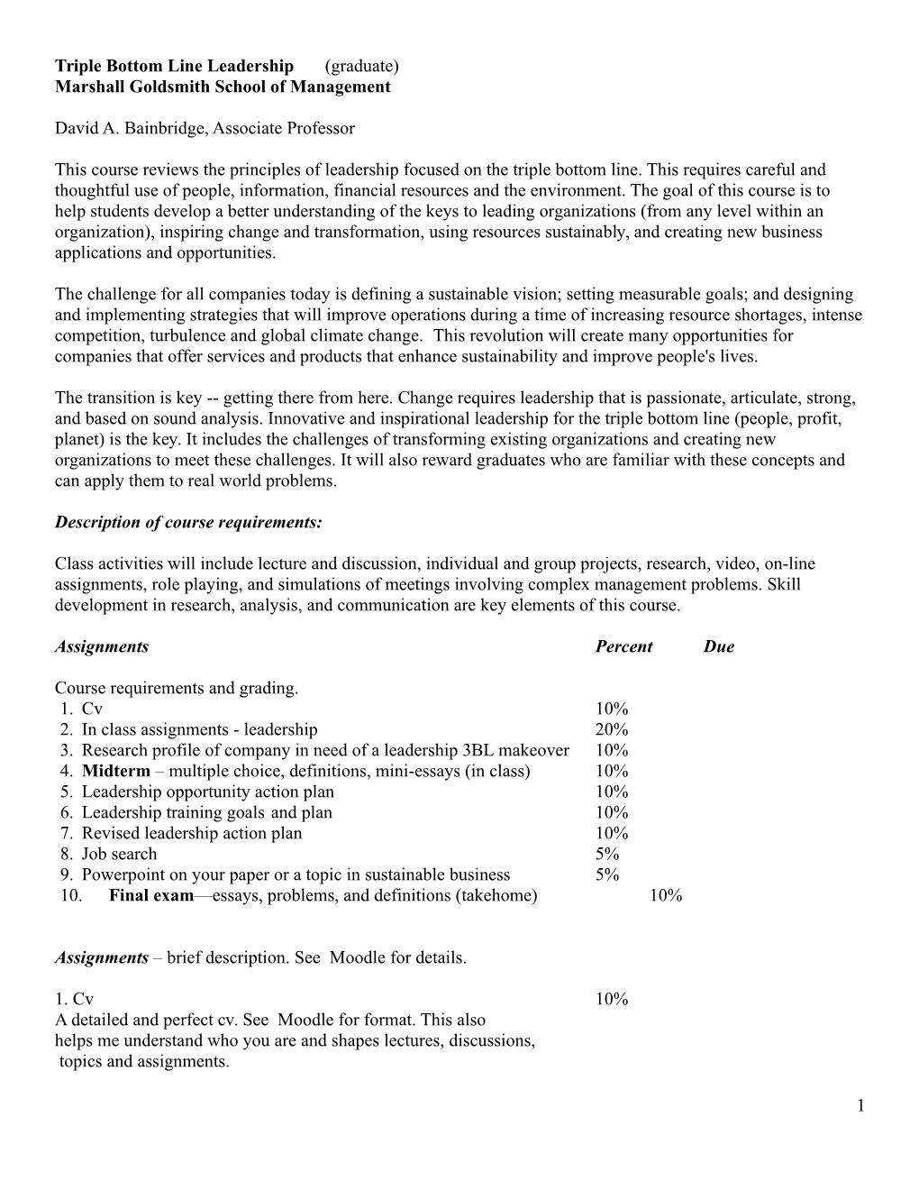 Triple Bottom Line Leadership (Graduate)