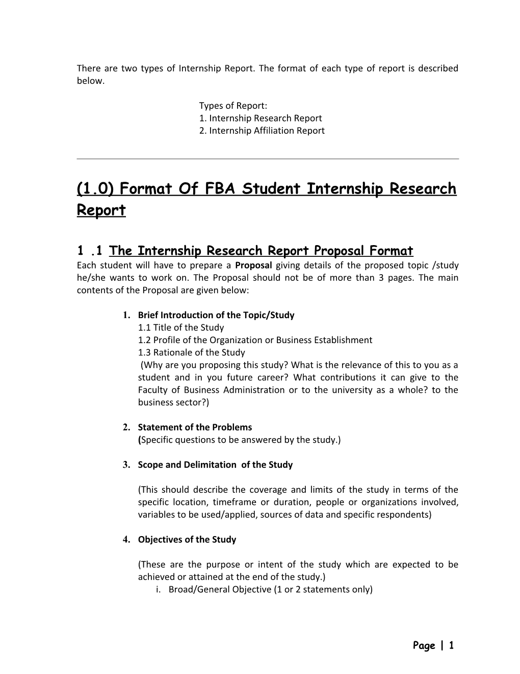 There Are Two Types of Internship Report. the Format of Each Type of Report Is Described Below