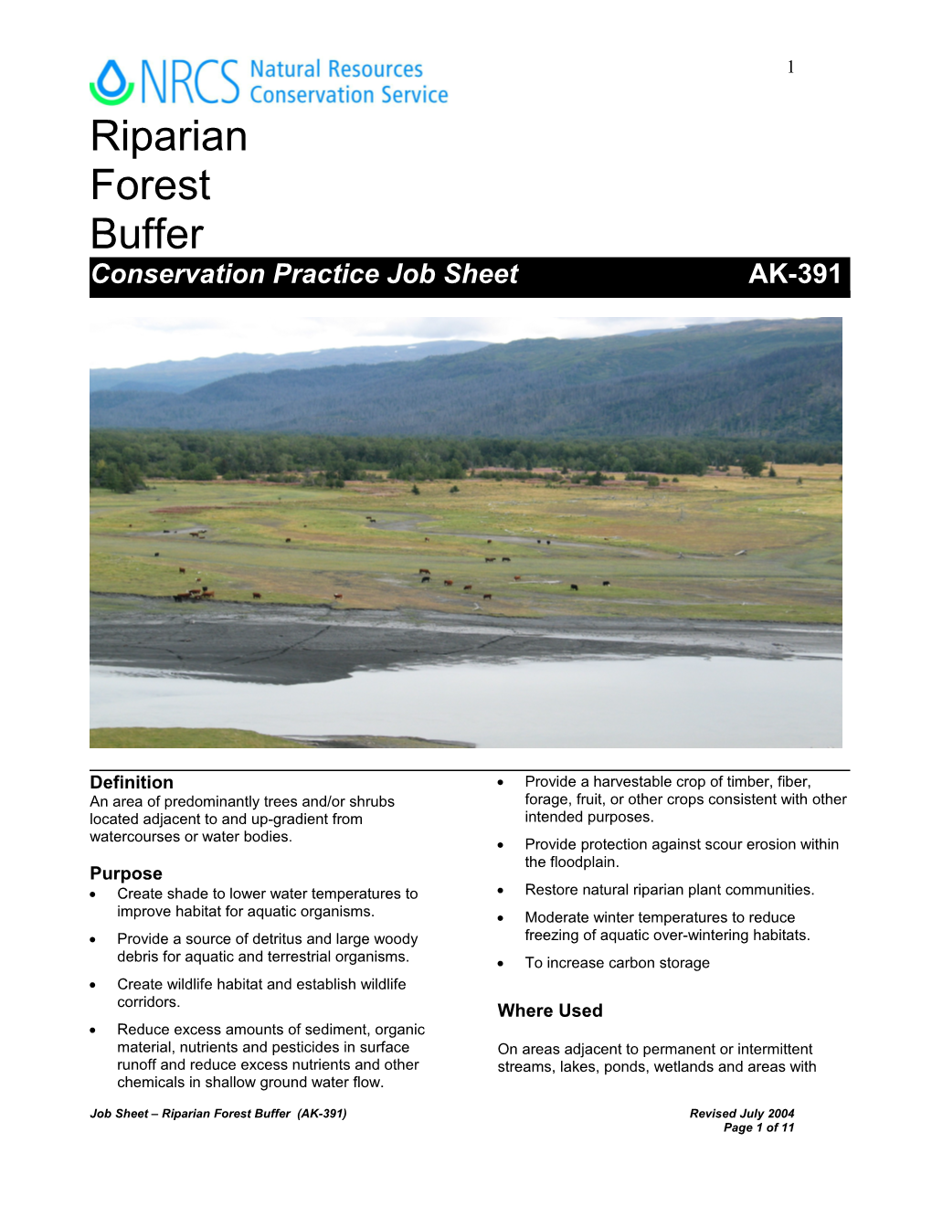 Job Sheet Riparian Forest Buffer (AK-391)Revised July 2004