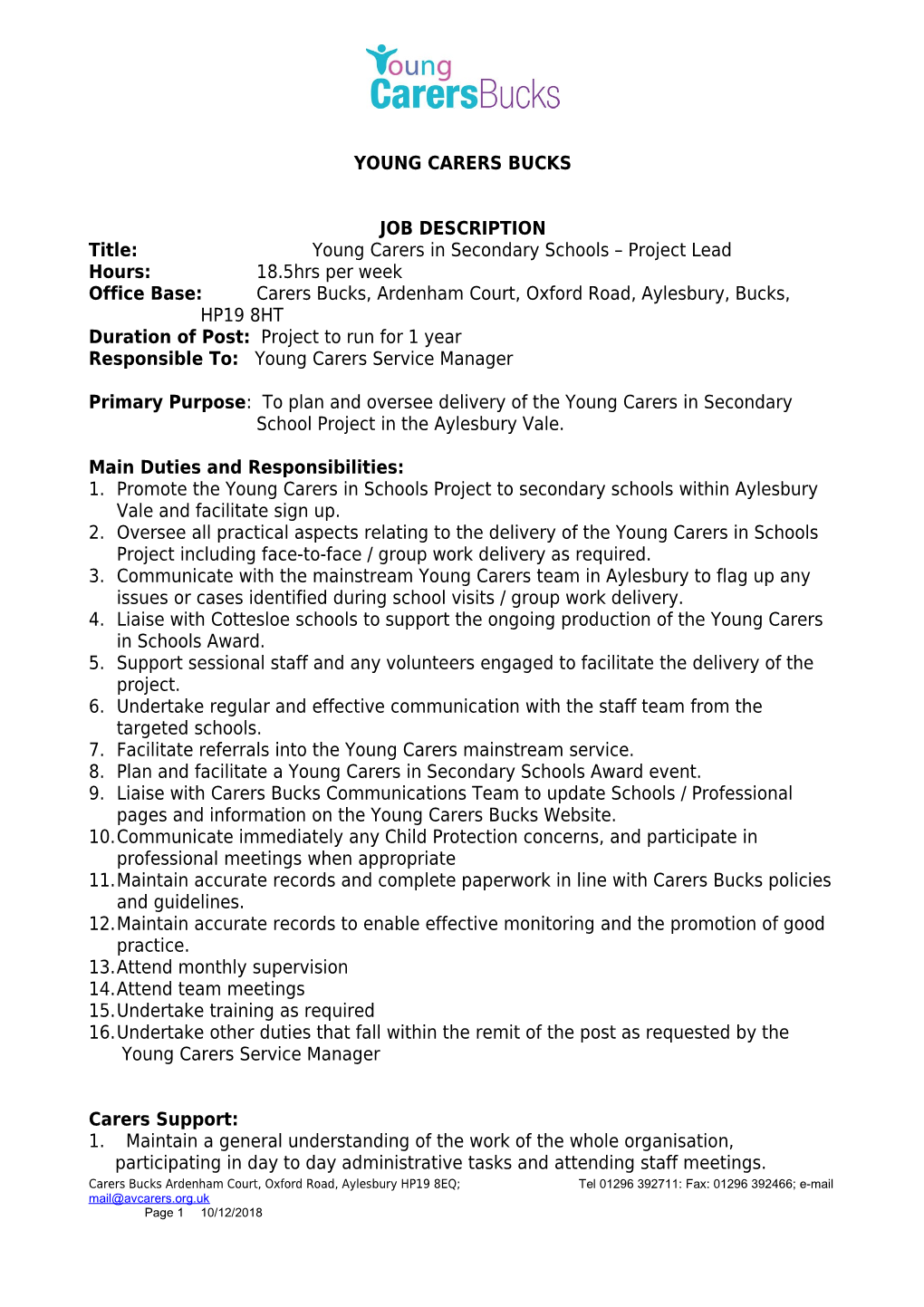 Young Carers Project Part Time Activities Worker