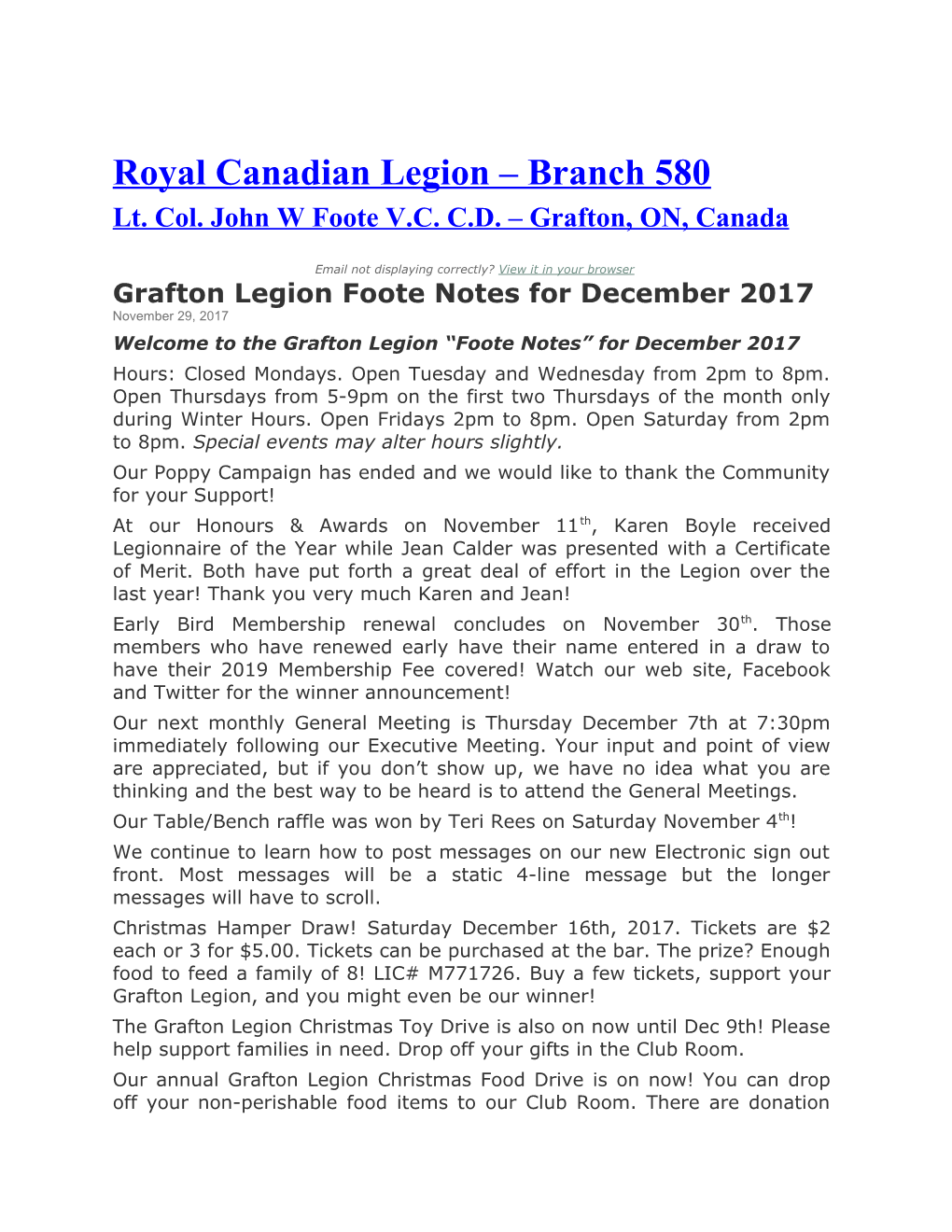 Royal Canadian Legion Branch 580