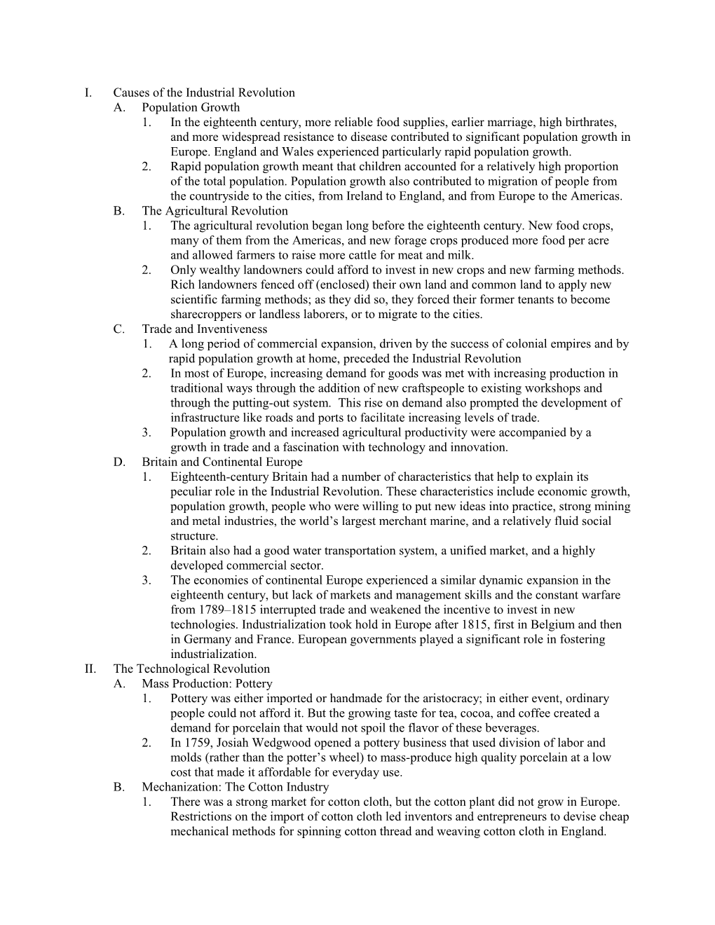 I.Causes of the Industrial Revolution