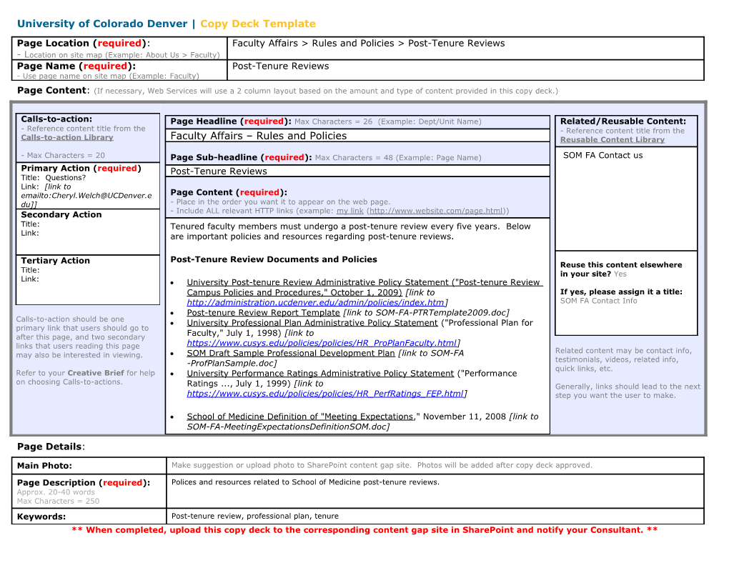 University of Colorado Denver Copy Deck Template