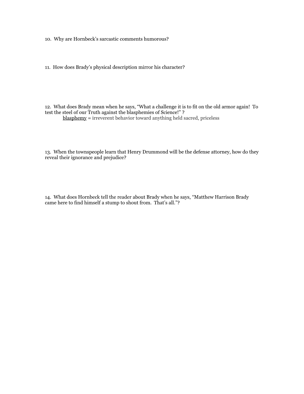 Inherit the Wind Study Guide 2015