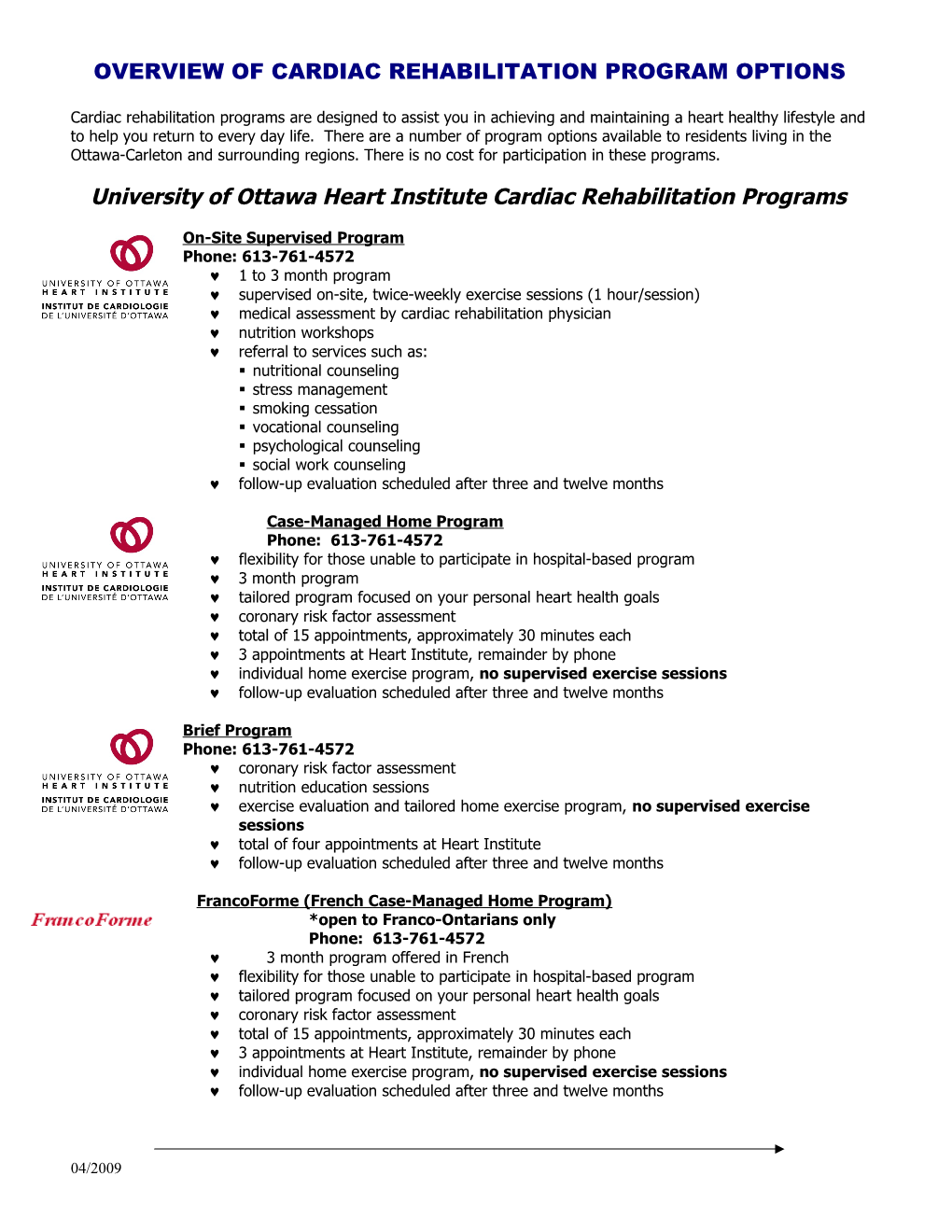 Overview of Cardiac Rehabilitation Program Options