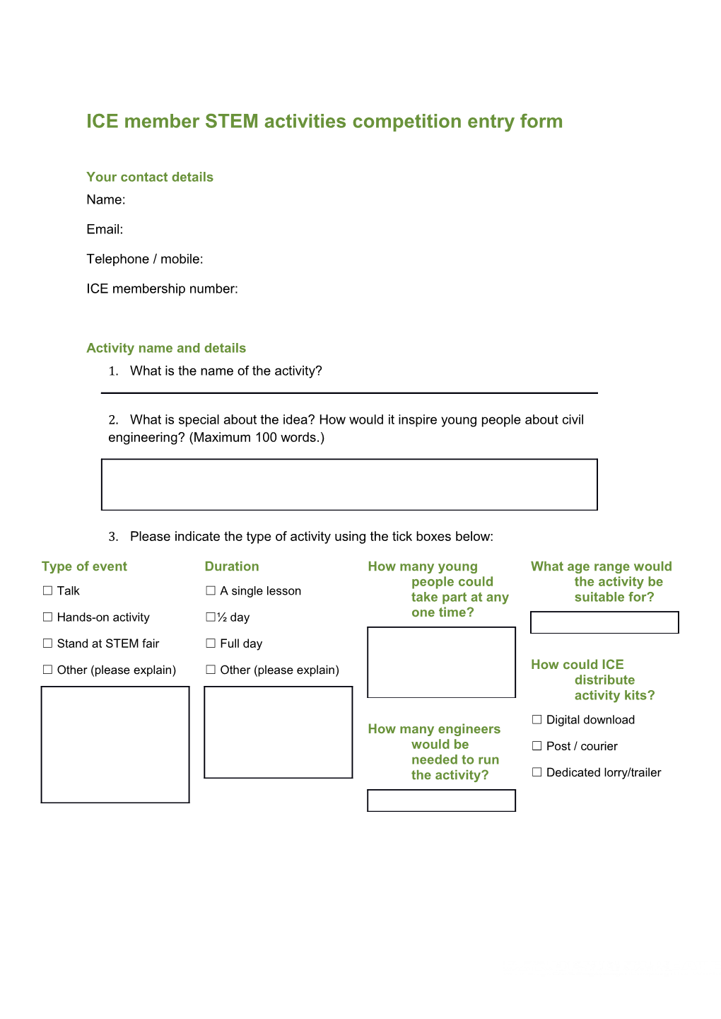 ICE Member STEM Activities Competition Entry Form