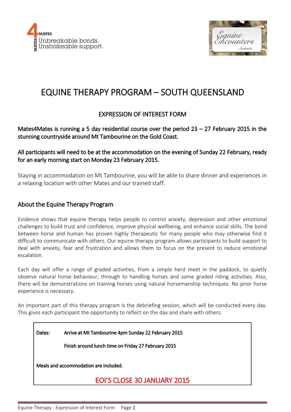 Equine Therapy Program South Queensland