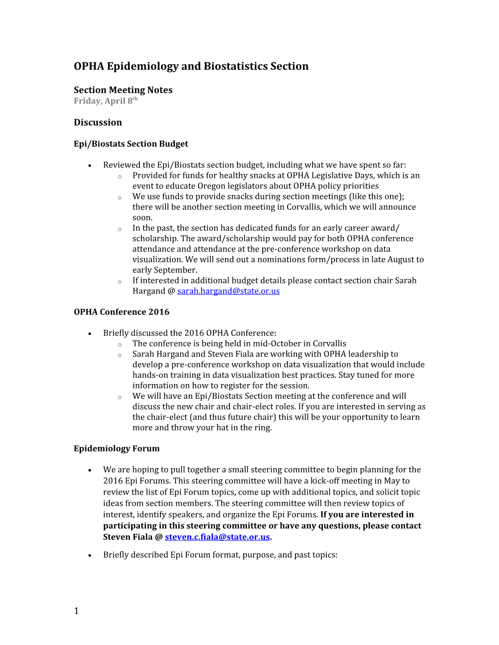 OPHA Epidemiology and Biostatistics Section