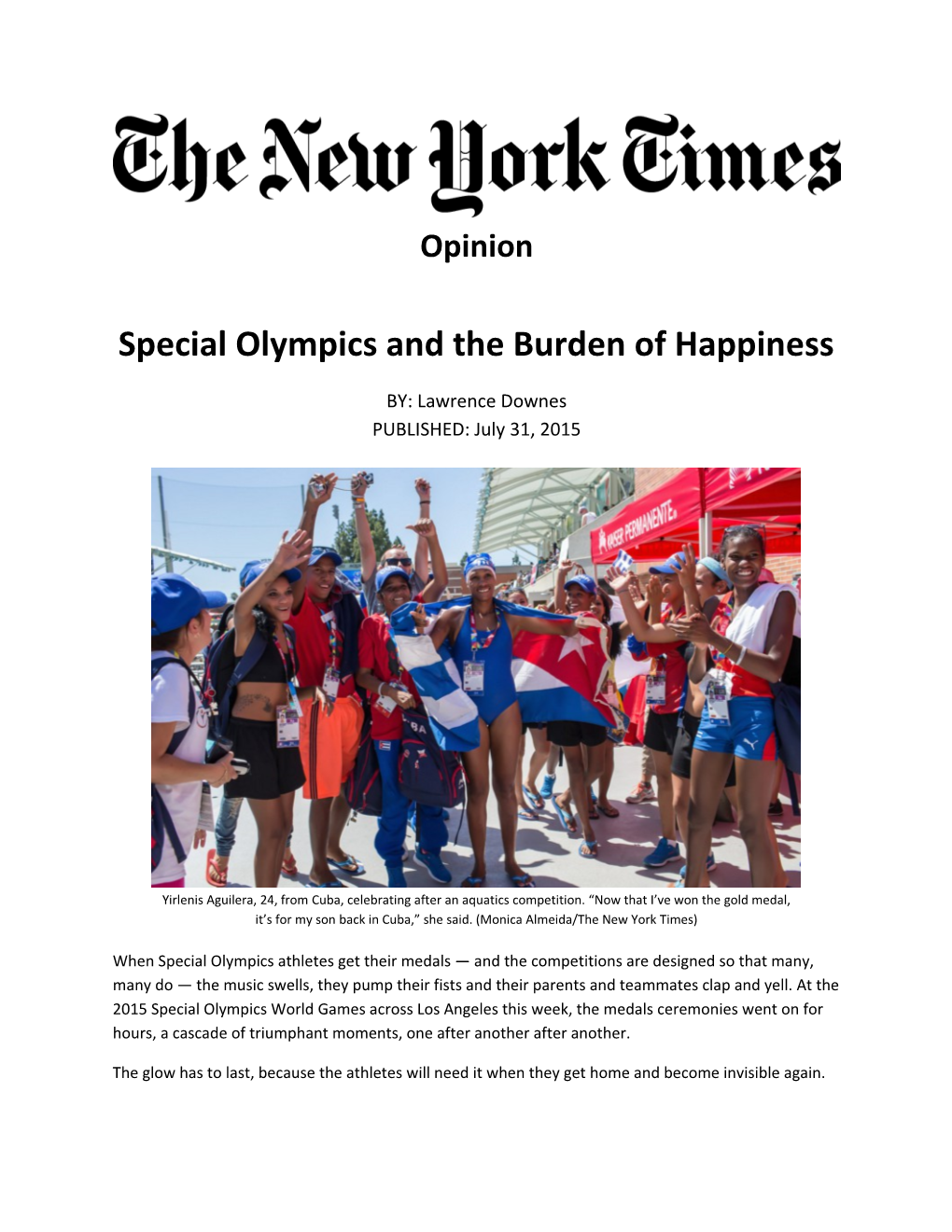 Special Olympics and the Burden of Happiness