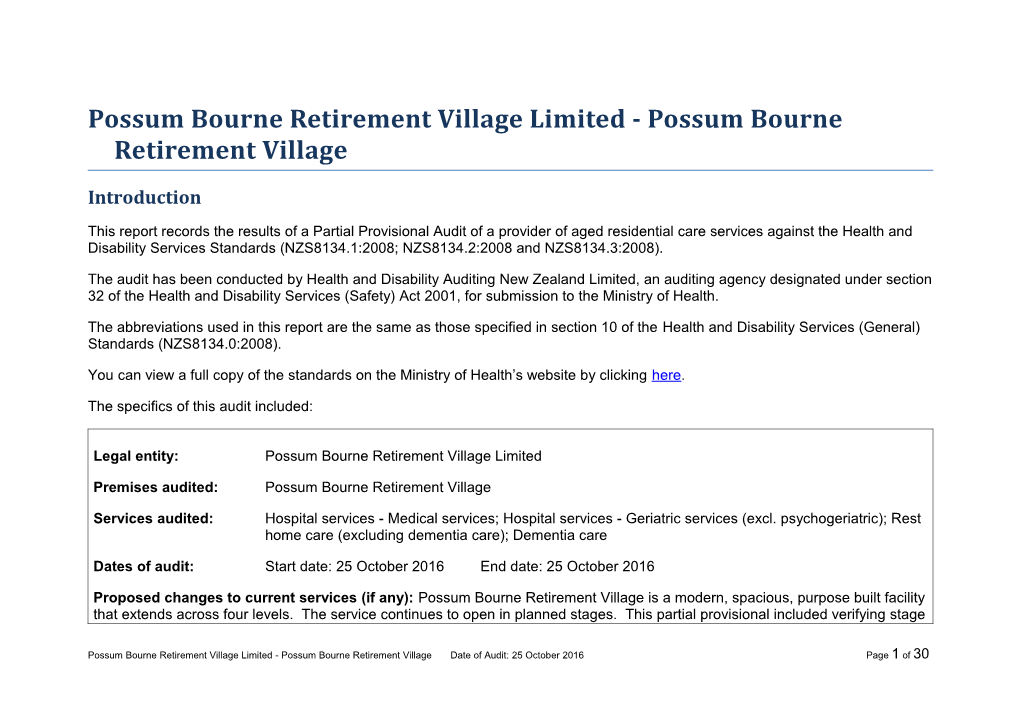 Possum Bourne Retirement Village Limited - Possum Bourne Retirement Village