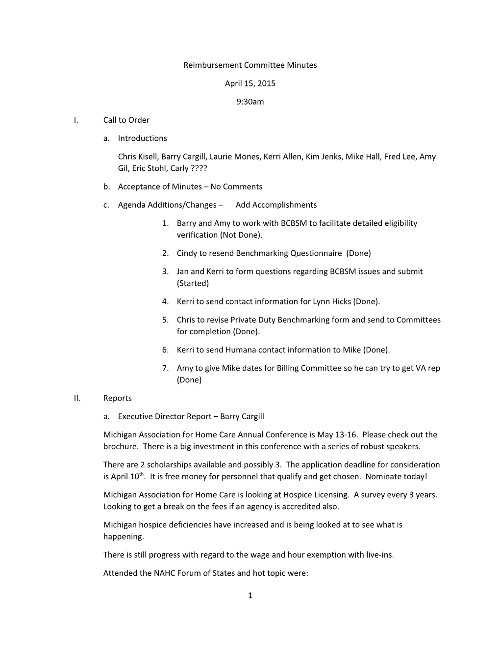 Reimbursement Committee Minutes