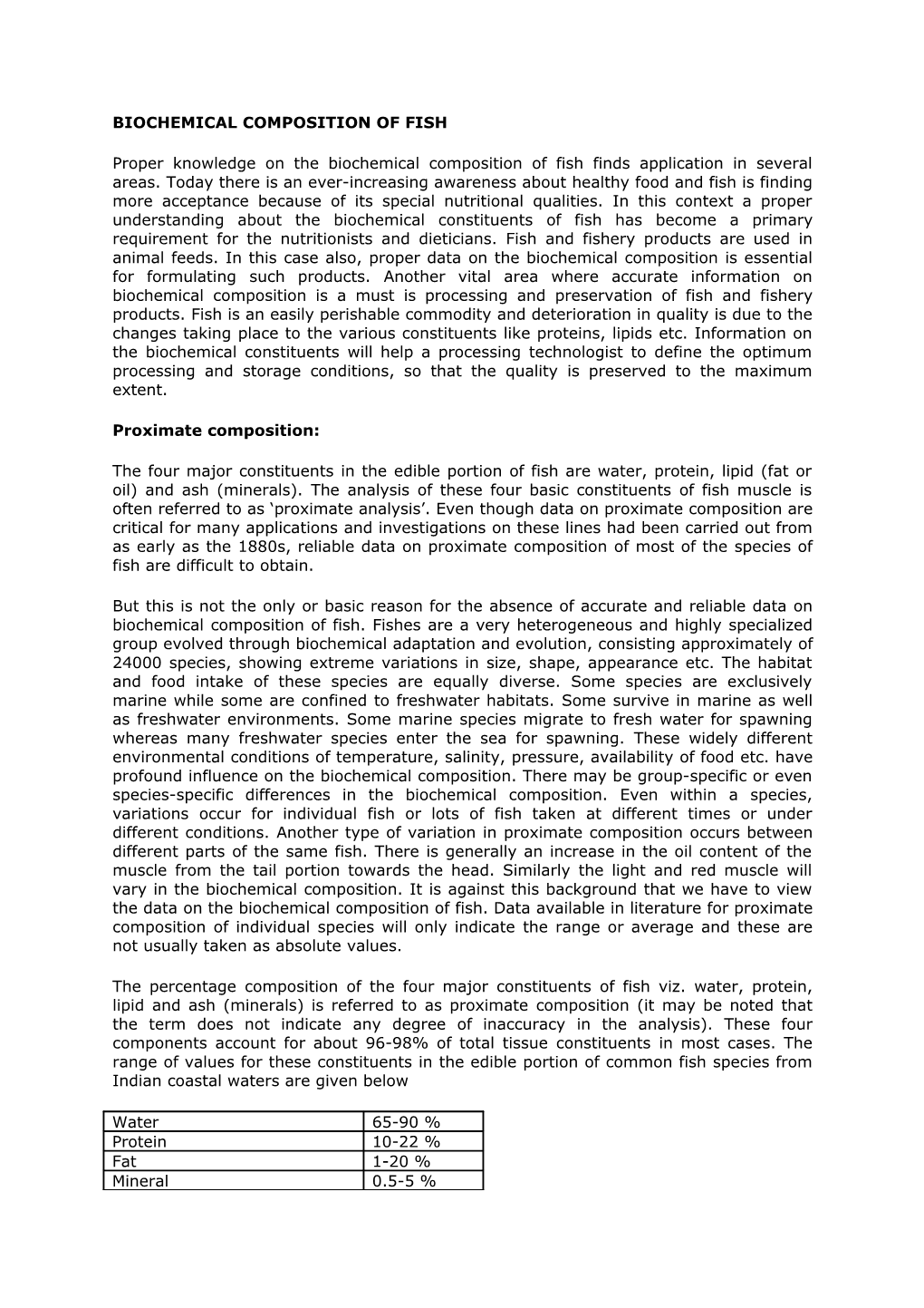 Biochemical Composition of Fish