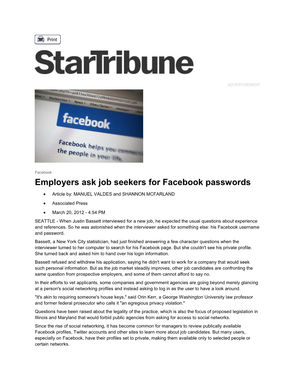 Employers Ask Job Seekers for Facebook Passwords