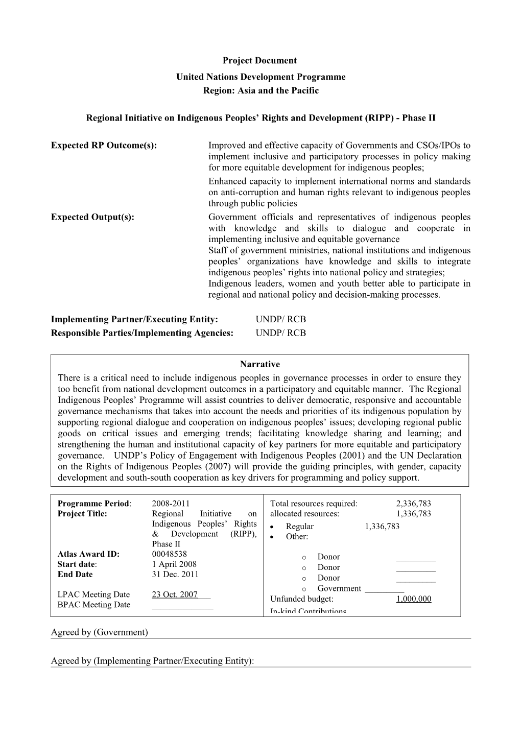 Project Document - Regional Indigenous Peoples Programme, Phase II