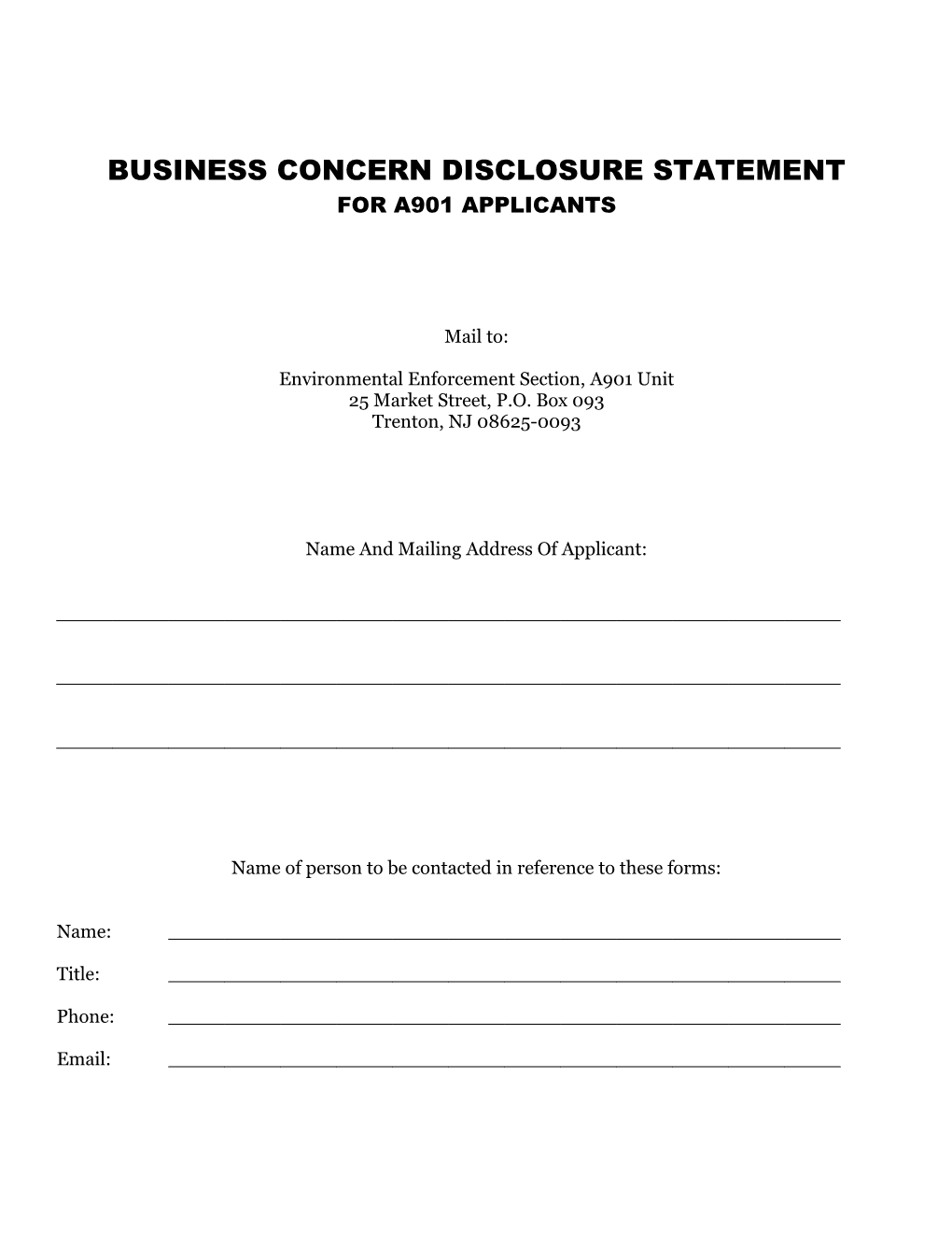 Business Concern Disclosure Statement
