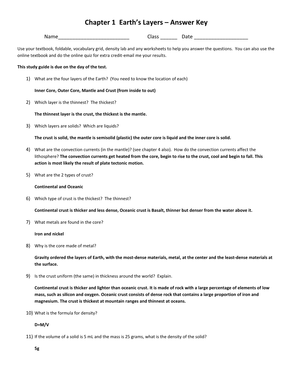 Chapter 1Earth S Layers Answer Key