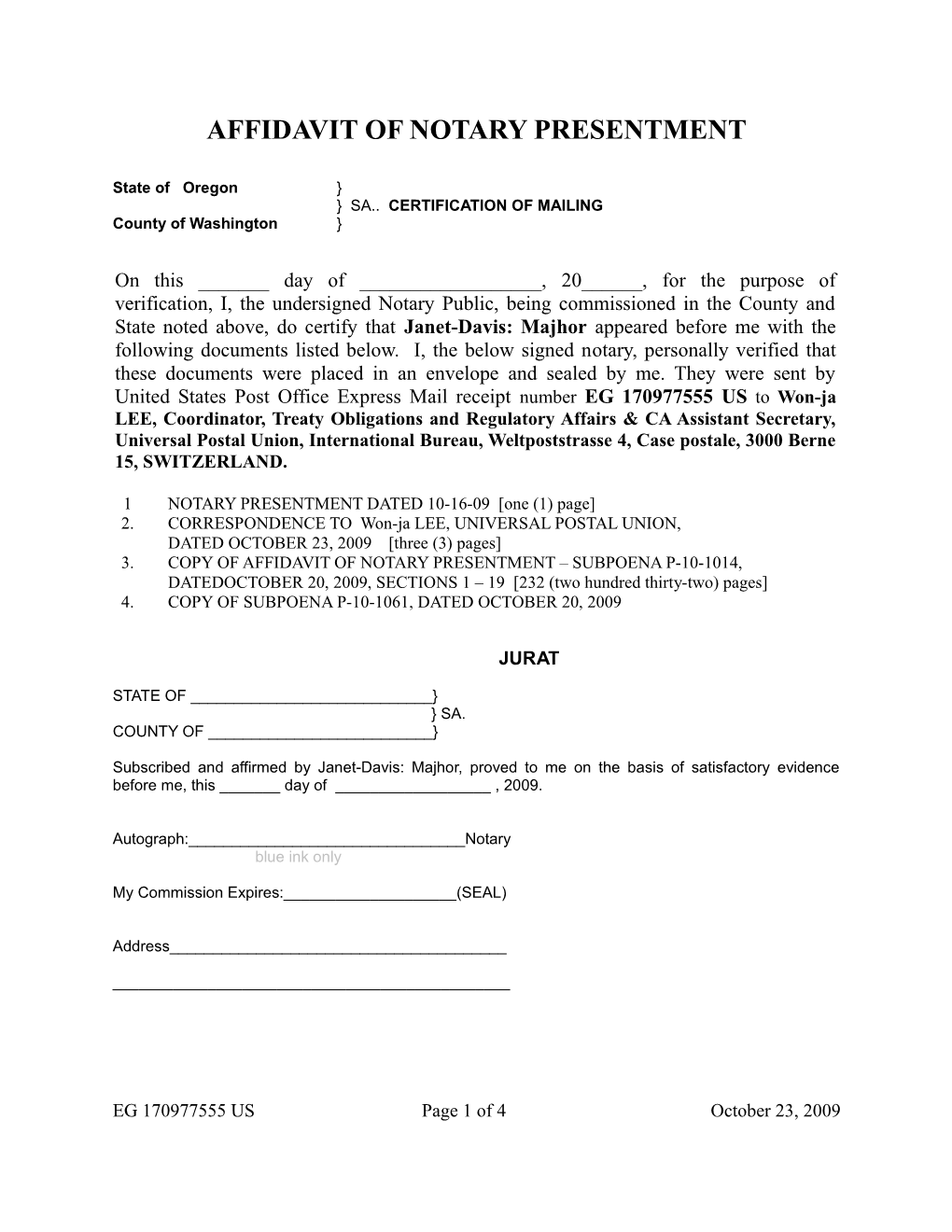 Affidavit of Notary Presentment