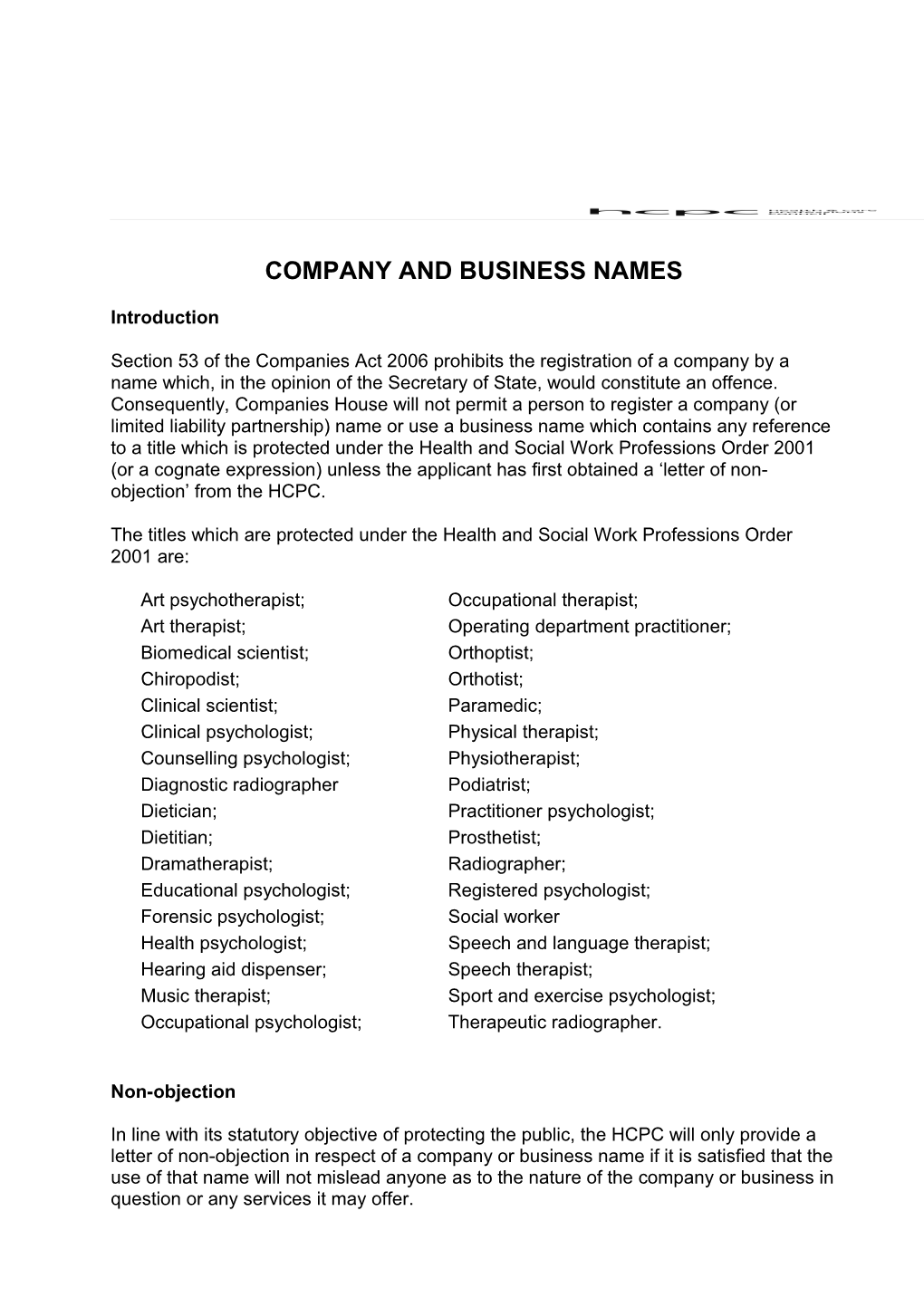 Company and Business Names