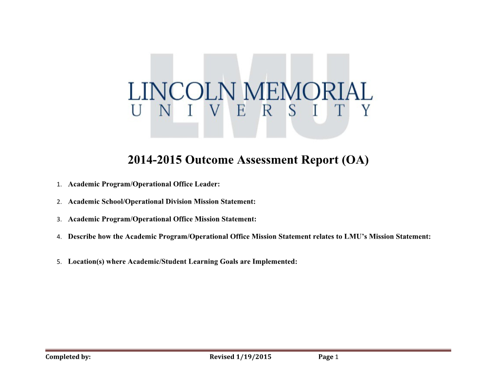 2014-2015 Outcome Assessment Report (OA)