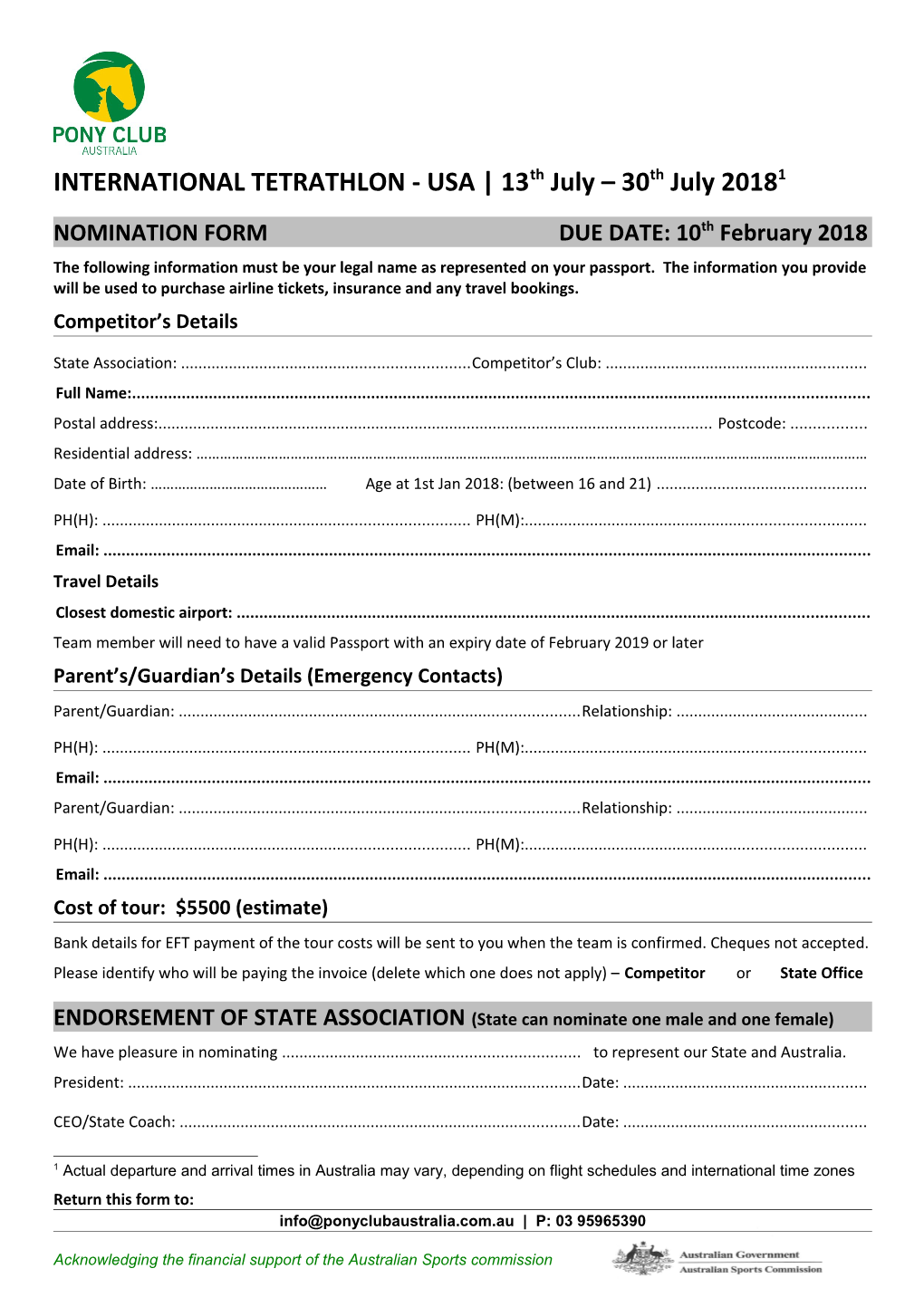 NOMINATION FORMDUE DATE: 10Th February 2018