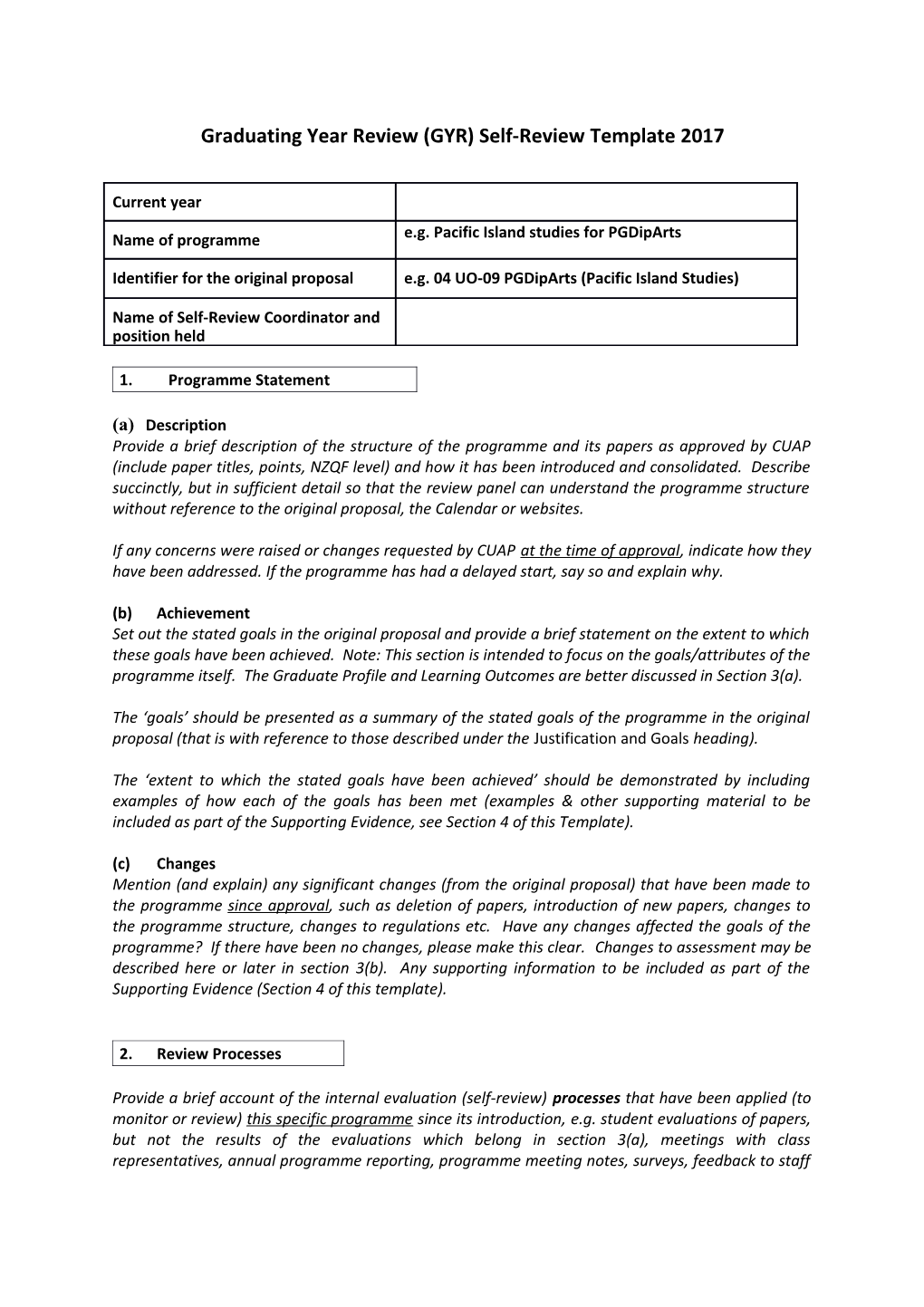 Graduating Year Review (GYR) Self-Review Template 2017