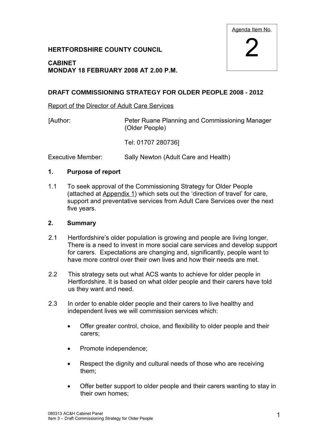 Draft Commissioning Strategy for Older People 2008 -2012