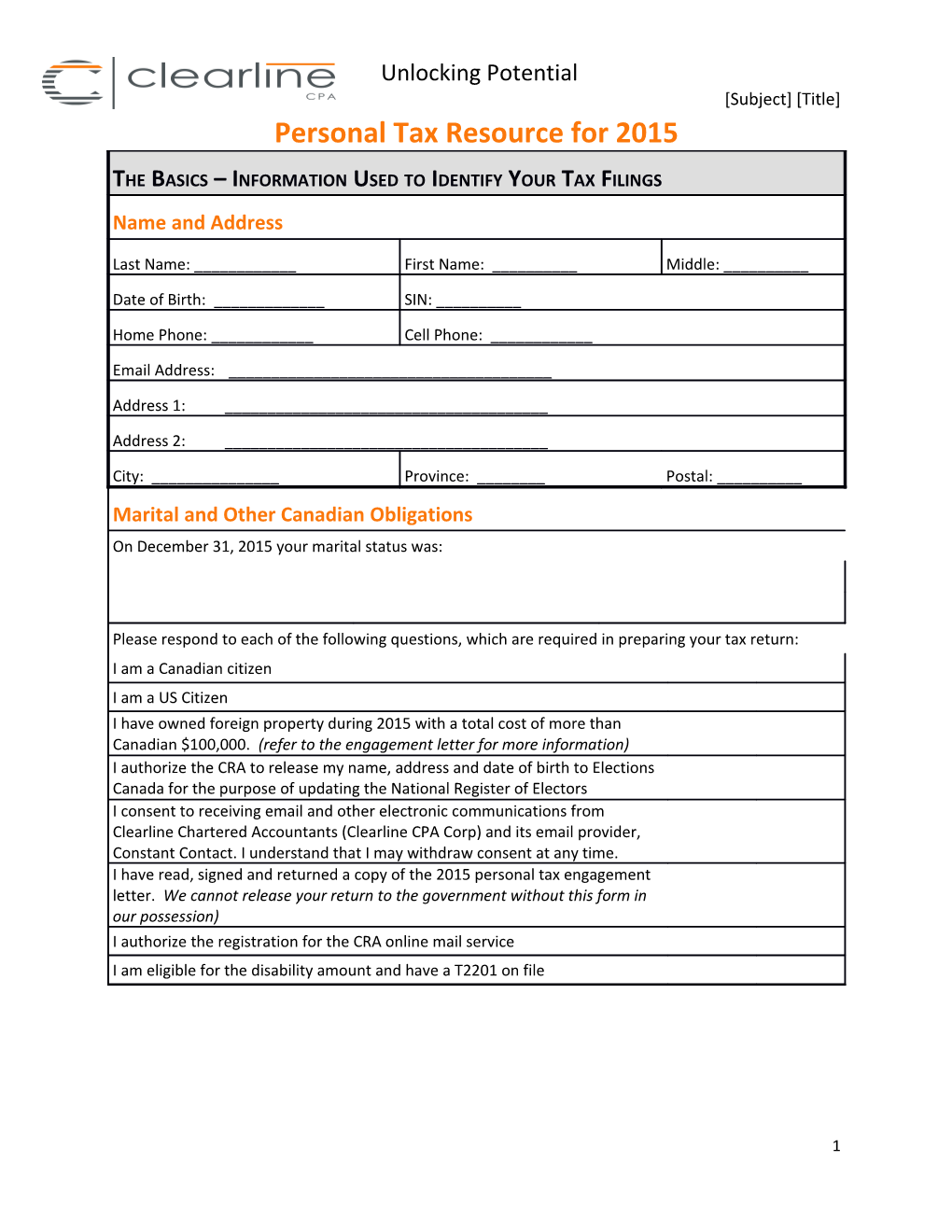 Personal Tax Resource for 2015