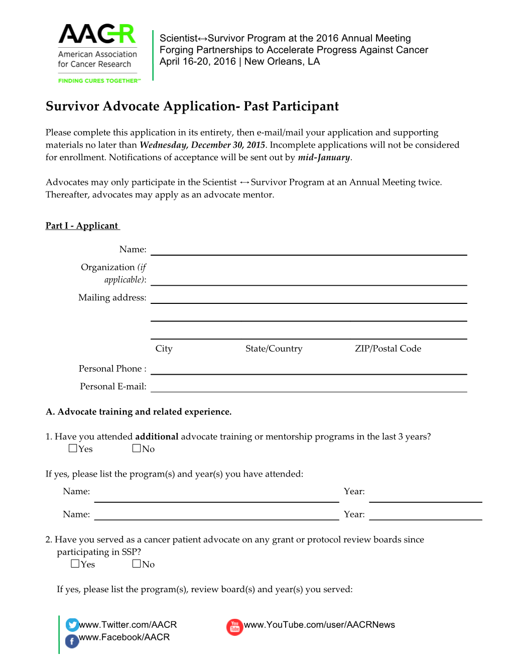 Survivor Advocate Application- Past Participant