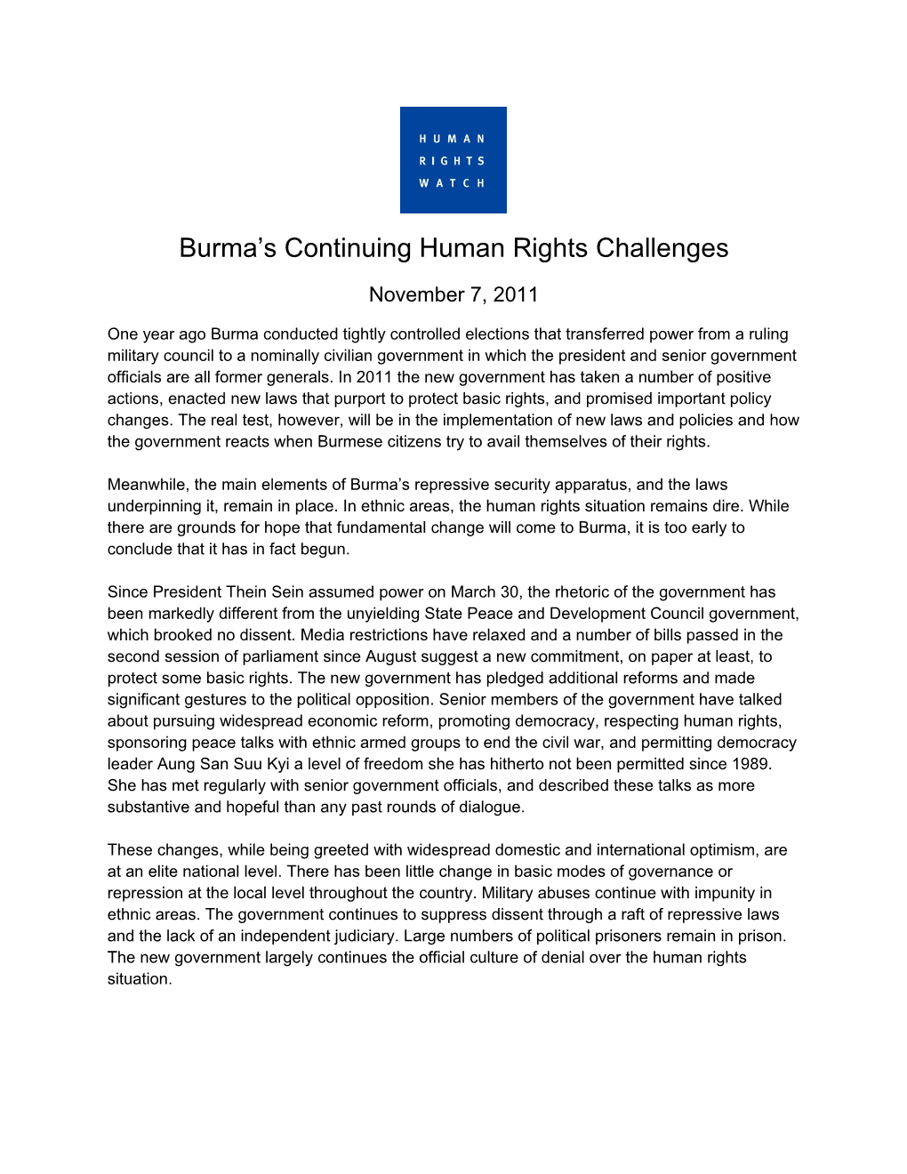Burma S Continuing Human Rights Challenges