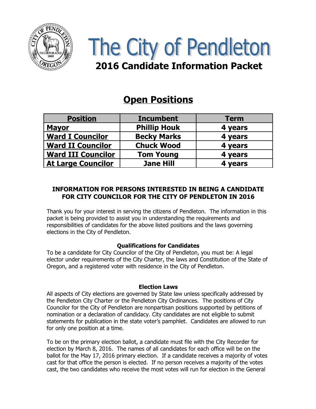 2016 Candidate Information Packet