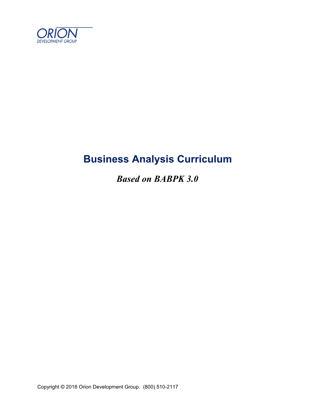 Business Analysis Curriculum