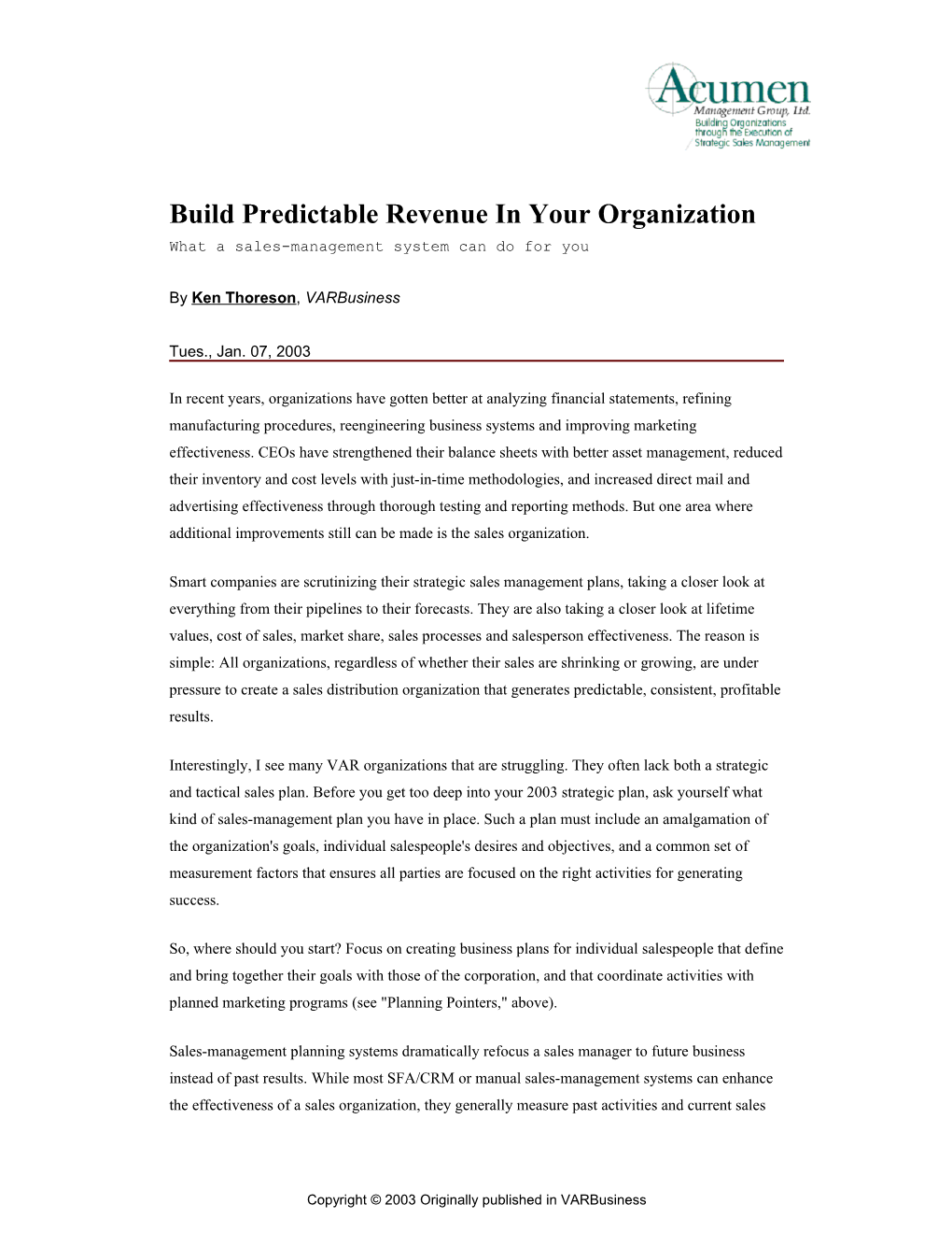 Build Predictable Revenue in Your Organization