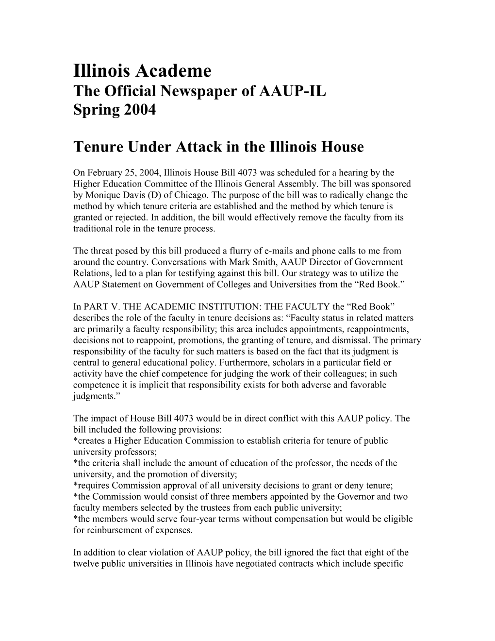 The Official Newspaper of AAUP-IL