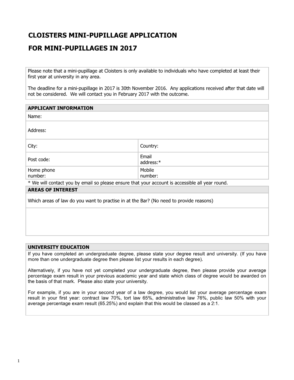 Cloisters Internship Programme 2008/9