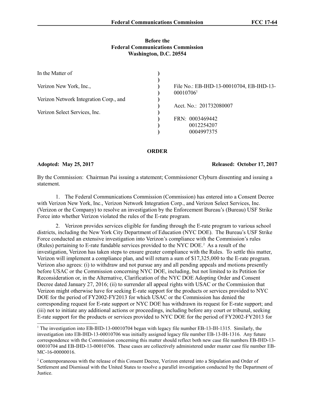 Federal Communications Commissionfcc 17-64