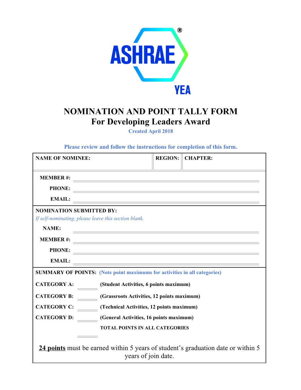 Nomination and Point Tally Form