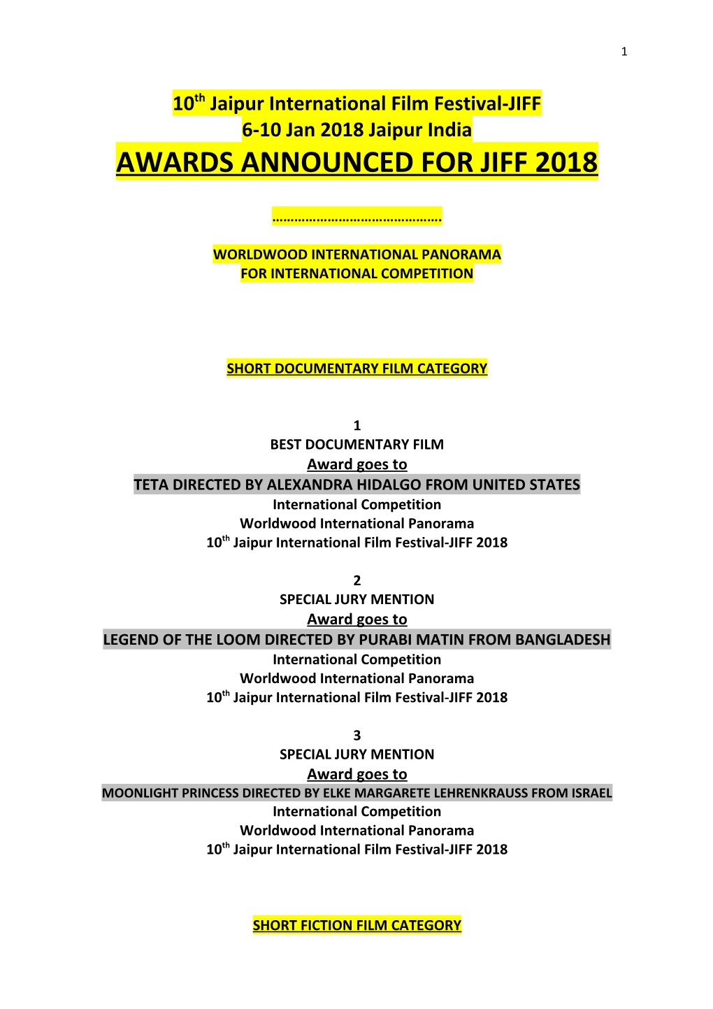 10Th Jaipur International Film Festival-JIFF