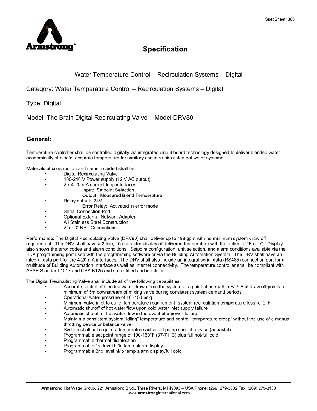 Water Temperature Control Recirculation Systems Digital