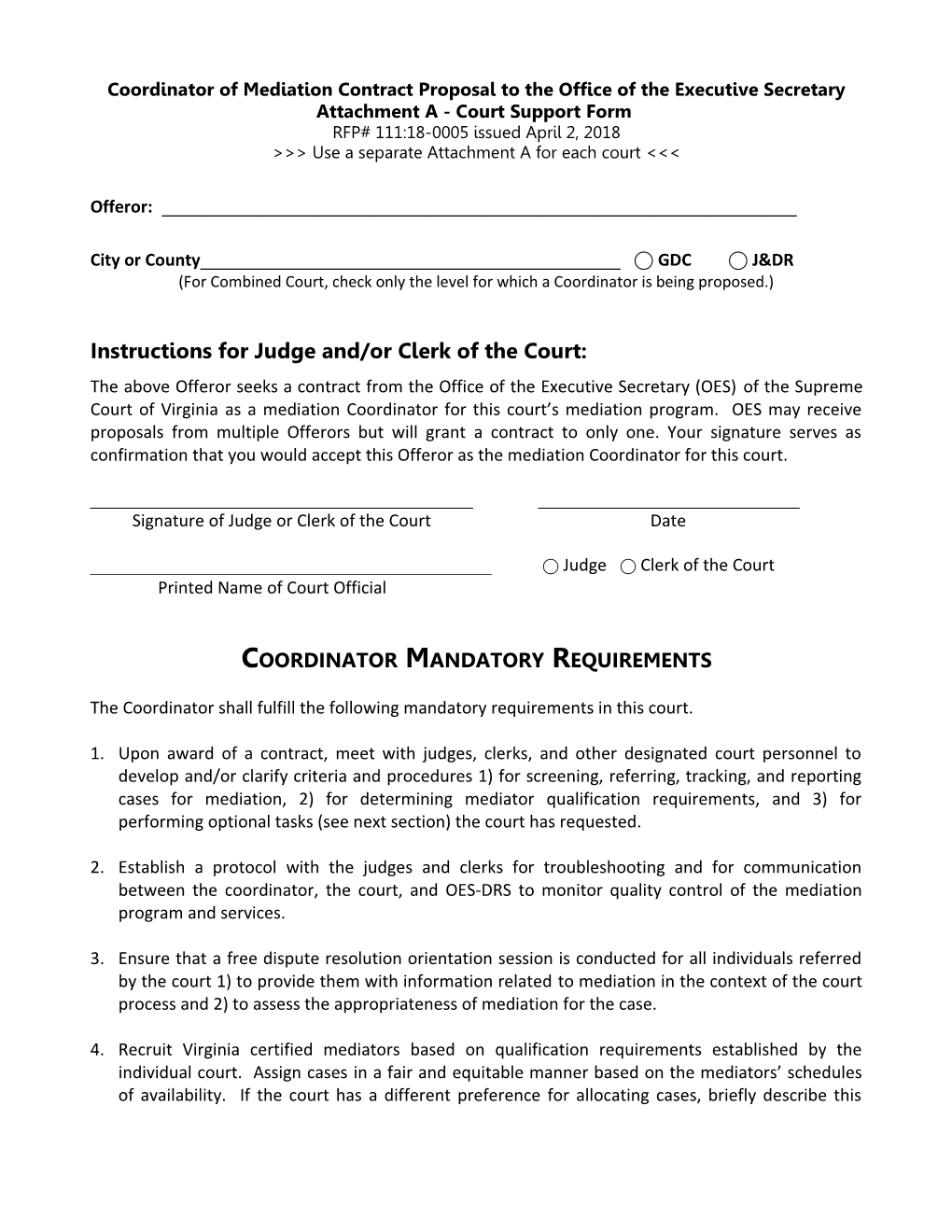 Request for Coordinator Form