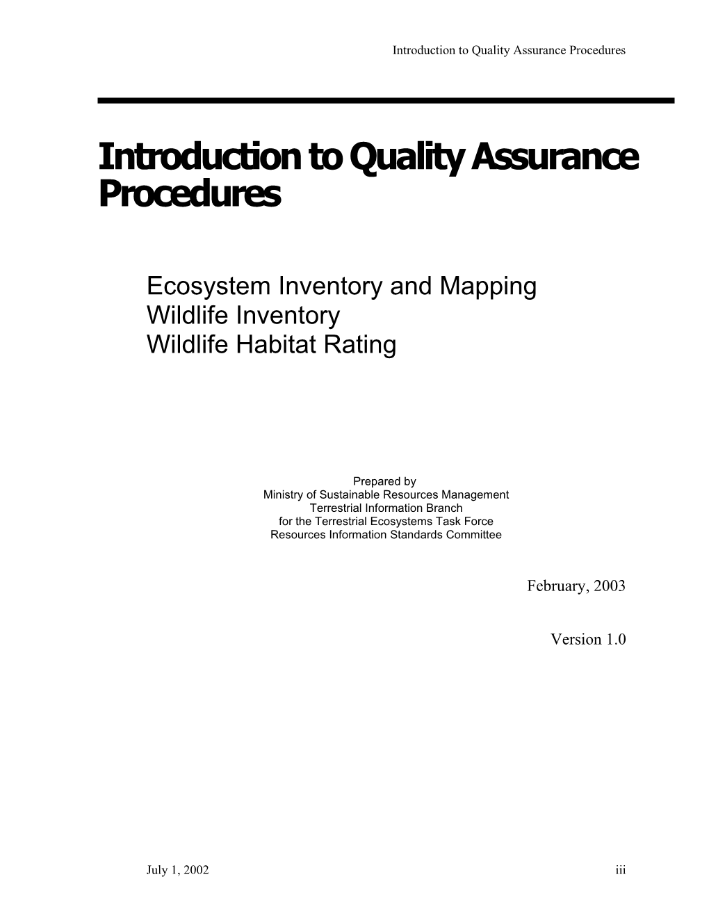 Introduction to Quality Assurance Procedures