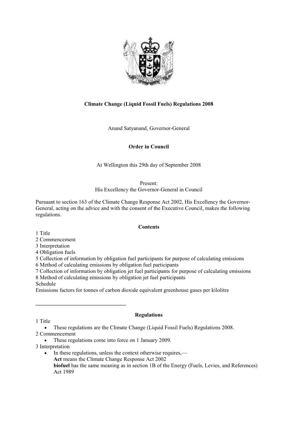 Climate Change (Liquid Fossil Fuels) Regulations 2008