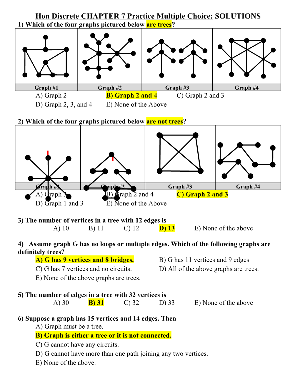 Hon Discrete CHAPTER 7 Practice Multiple Choice: SOLUTIONS