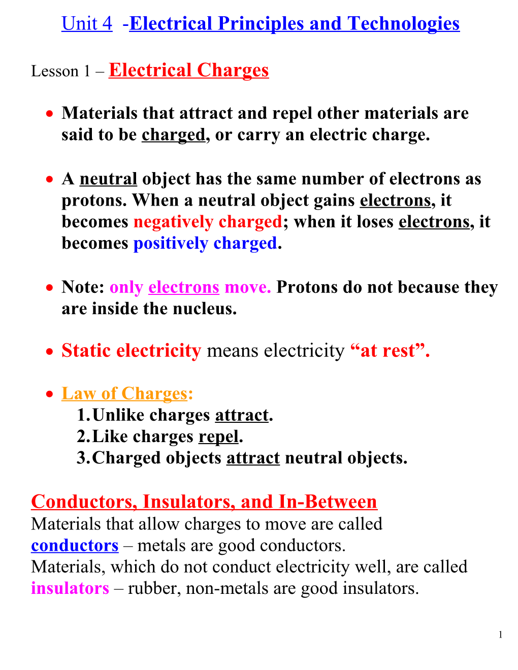 Unit 4- Electrical Principles and Technologies
