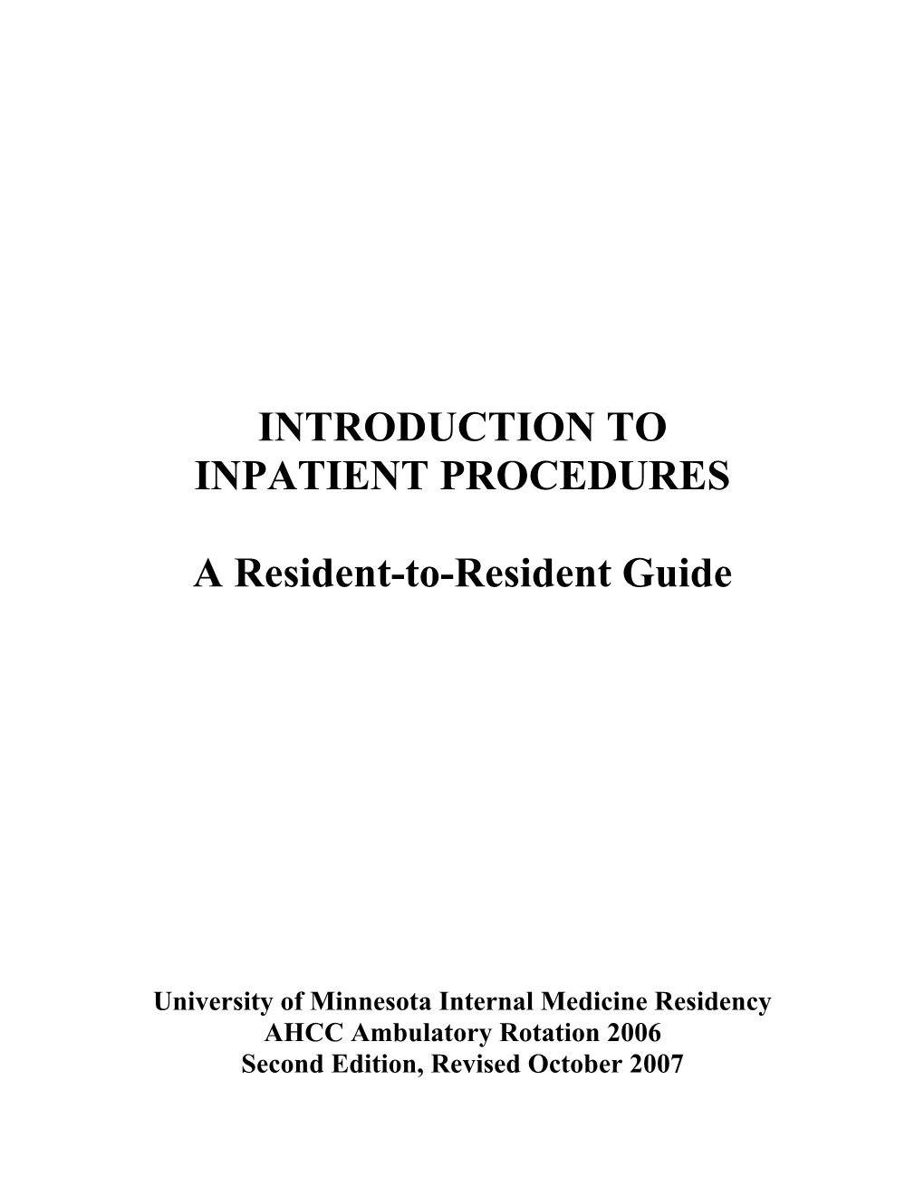 Introduction to Inpatient Procedures