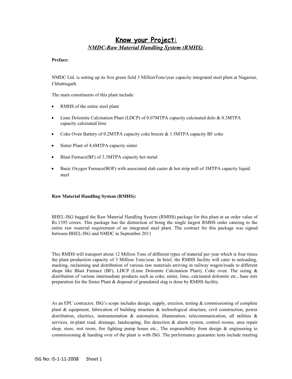 NMDC-Raw Material Handling System(RMHS)