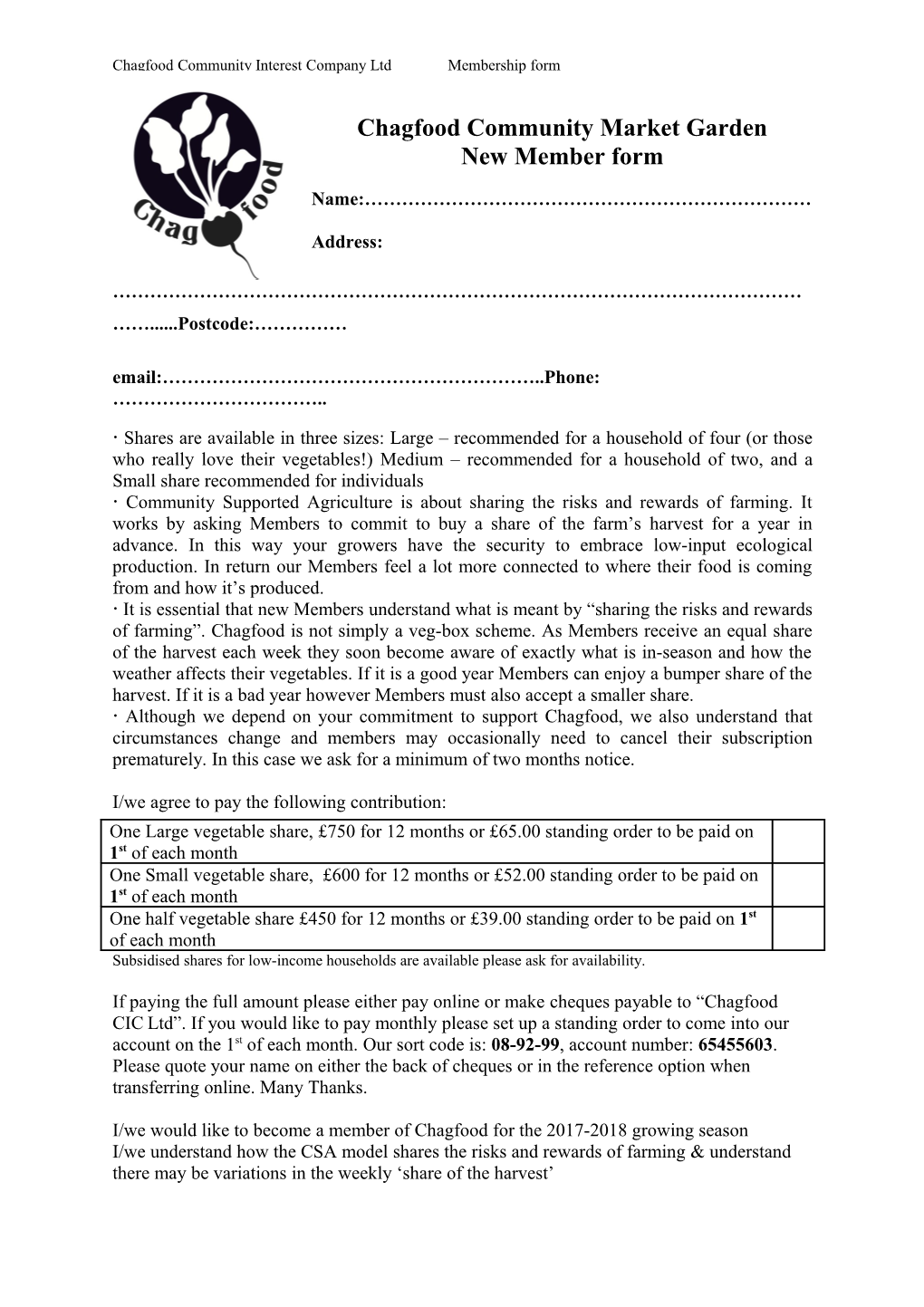 Chagfood Community Interest Company Ltdmembership Form